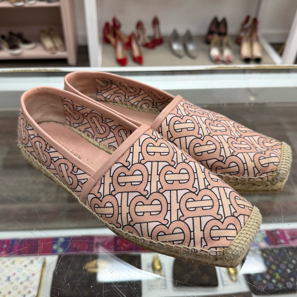 Burberry Monogram Print Cotton Canvas Espadrilles In Pale Copper Pink Women’s 8